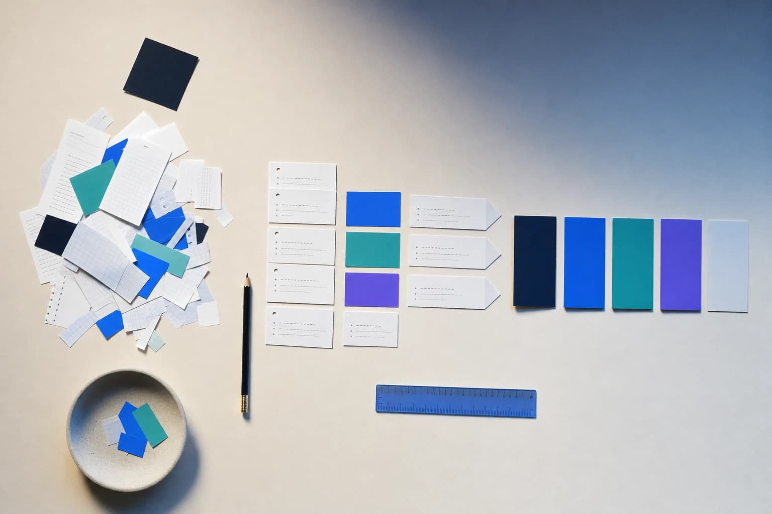 Technical notes arranged from scattered fragments into a clear line
